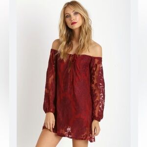 For Love & Lemons | Sangria Dress Crimson Red Lace | Size Large